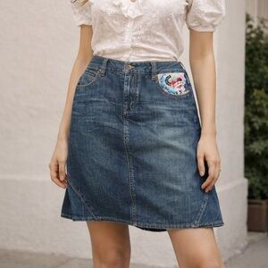 Ted Baker Pleated Jean Skirt with Embroidered Pocket